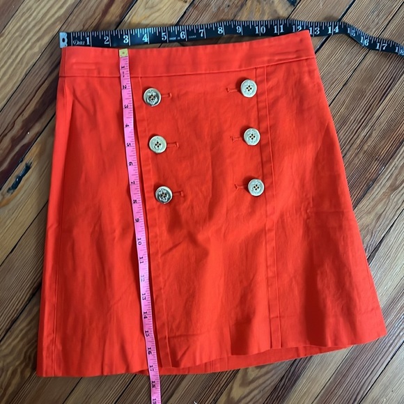 J. Crew Marine Orange A-Line Linen Blend Mini Skirt with Gold Buttons - OOP - Picture 6 of 7